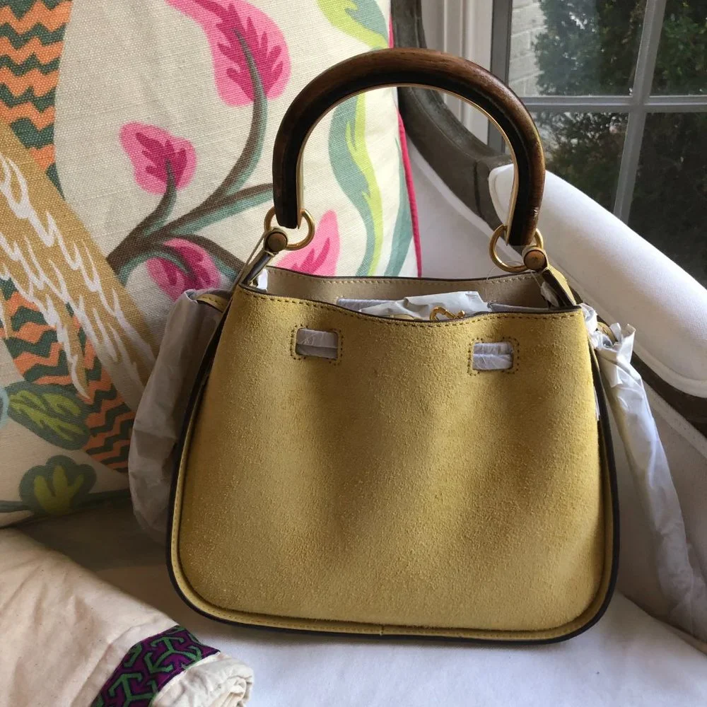 💛 NEW Tory Burch Miller Suede Cinch Bag in Beeswax